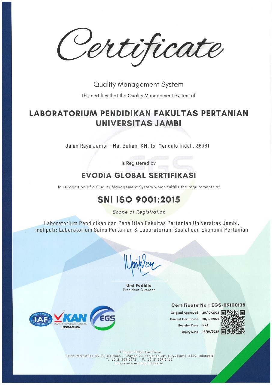 Pertama di UNJA, Seluruh Prodi S1 dan Laboratorium di Fakultas Pertanian Meraih ISO 21001:2018 dan ISO 9001:20