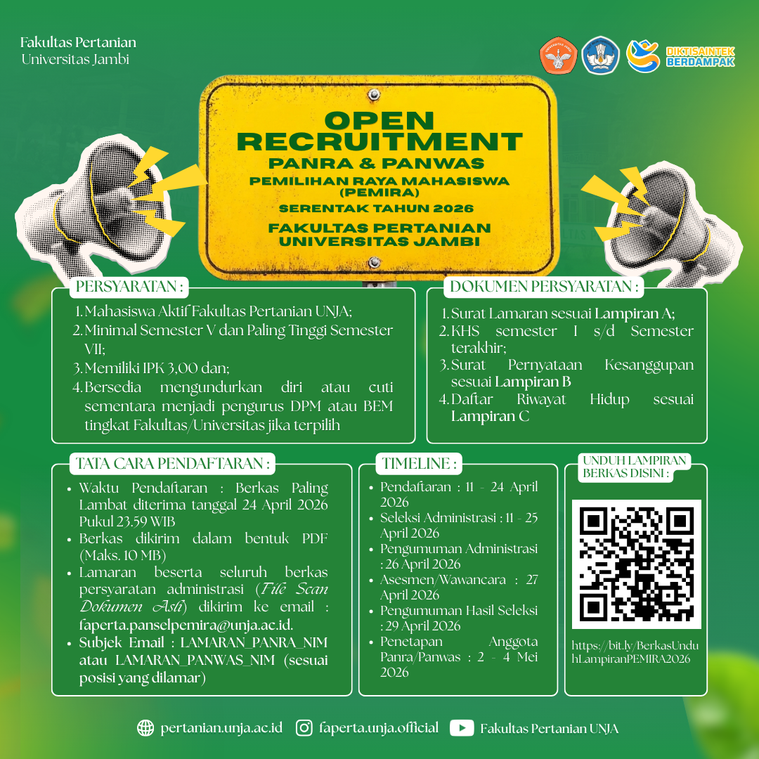 Kawal Demokrasi Kampus, FAPERTA UNJA Buka Seleksi Penyelenggara PEMIRA Tingkat Fakultas 2026
