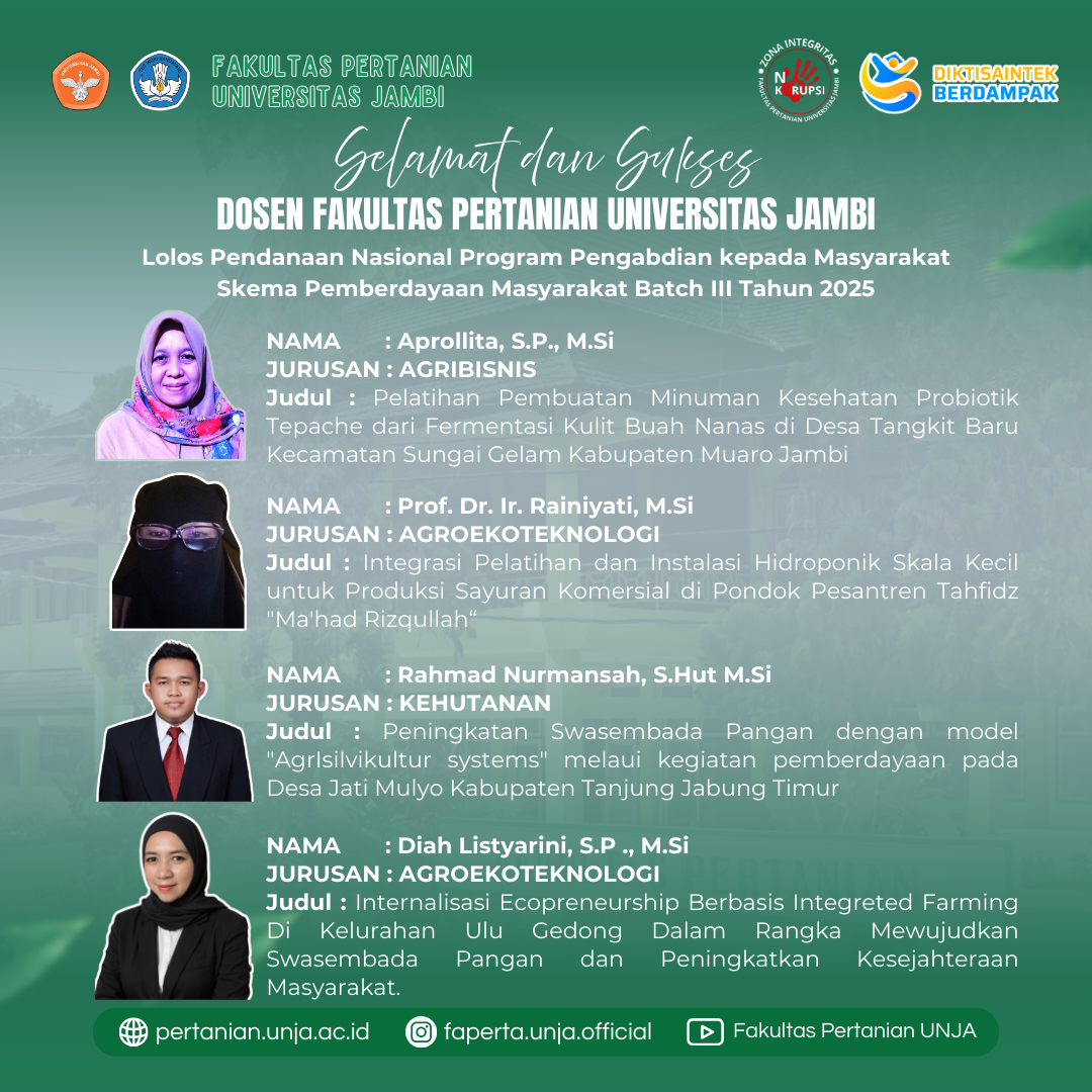 DOSEN FAKULTAS PERTANIAN UNJA RAIH PENDANAAN NASIONAL PENGABDIAN KEPADA MASYARAKAT 2025
