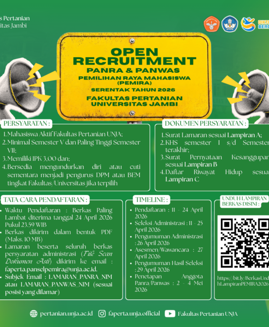 Kawal Demokrasi Kampus, FAPERTA UNJA Buka Seleksi Penyelenggara PEMIRA Tingkat Fakultas 2026